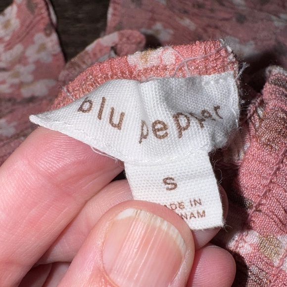 Blu Pepper Pink Floral Smocked Midi Dress S Ruffle Strap Tiered Cottagecore Boho - Picture 3 of 7